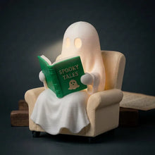 Cute Reading Ghost Figurine, LED Bookshelf Decor