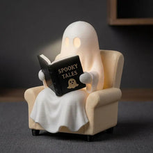 Cute Reading Ghost Figurine, LED Bookshelf Decor