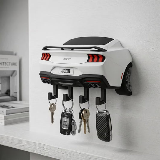 Personalized Supercar Key Holder, 3D Printed Wall Mounted Key Hanger, Custom Name Decor, Gift for Dad, Car Fan Gift