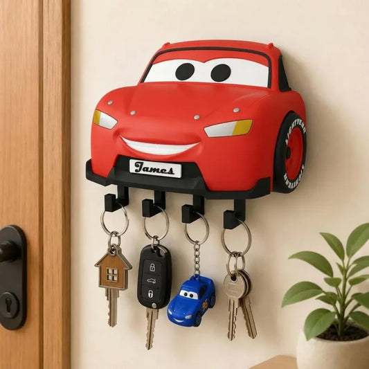 Personalized Cartoon Car Key Holder, Custom Name 3D Printed Wall Key Hook,Gift for Car Lovers and Racing Fans