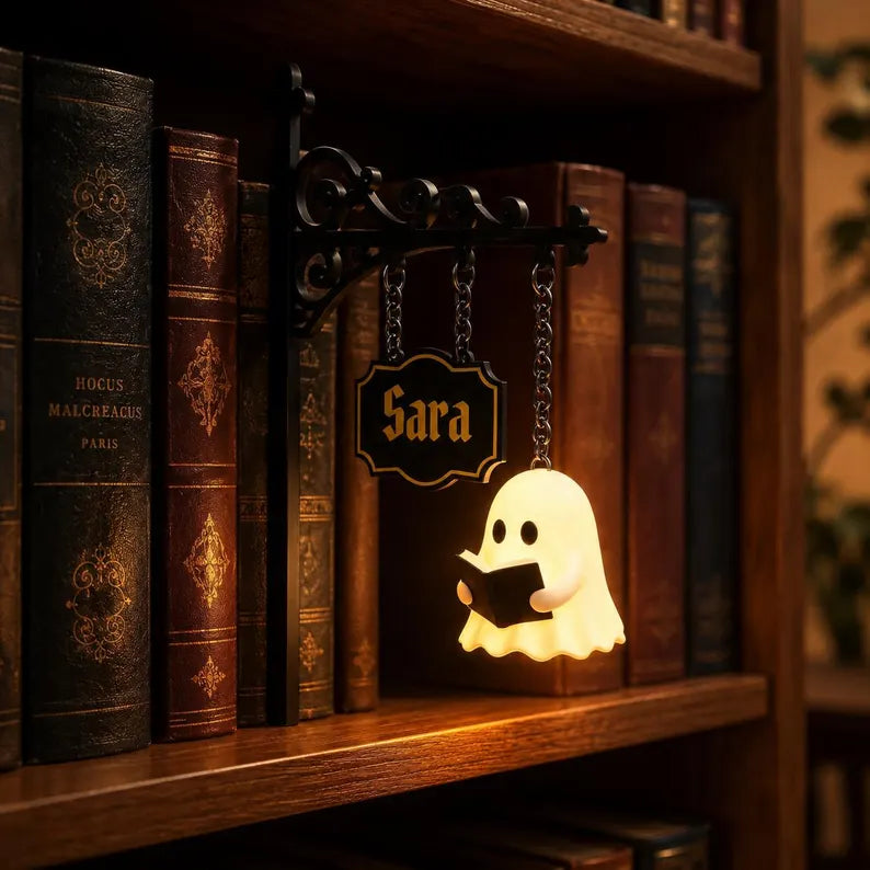 Personalized Ghost Bookshelf Lamp, Book Nook Decor