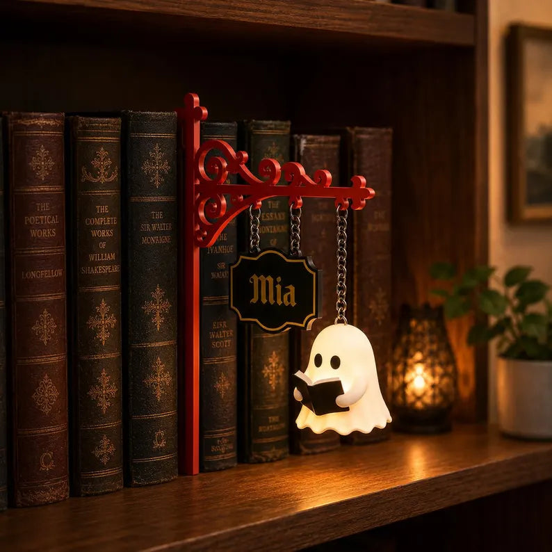 Personalized Ghost Bookshelf Lamp, Book Nook Decor