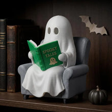 Cute Reading Ghost Figurine, LED Bookshelf Decor