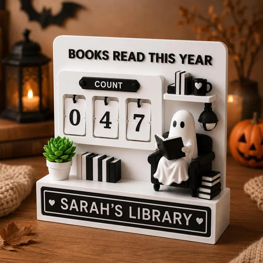 Personalized Halloween Ghost Reading Book Tracker,Custom Cute Ghost Reading BookShelf Decor, 3D Printed Gift For Book Lovers