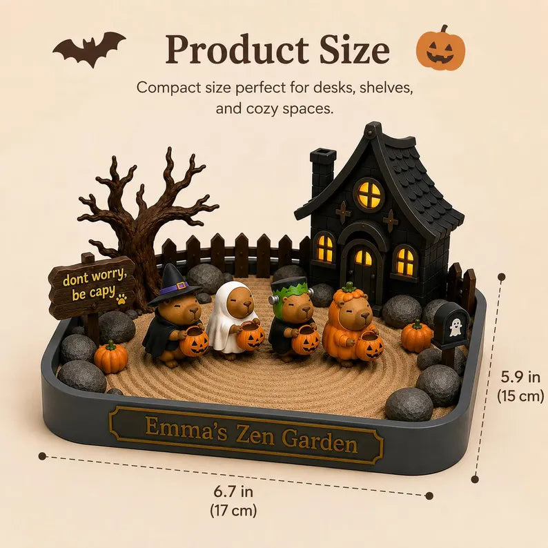 Personalized Halloween Capybara Zen Garden, 3D Printed Desk Decor