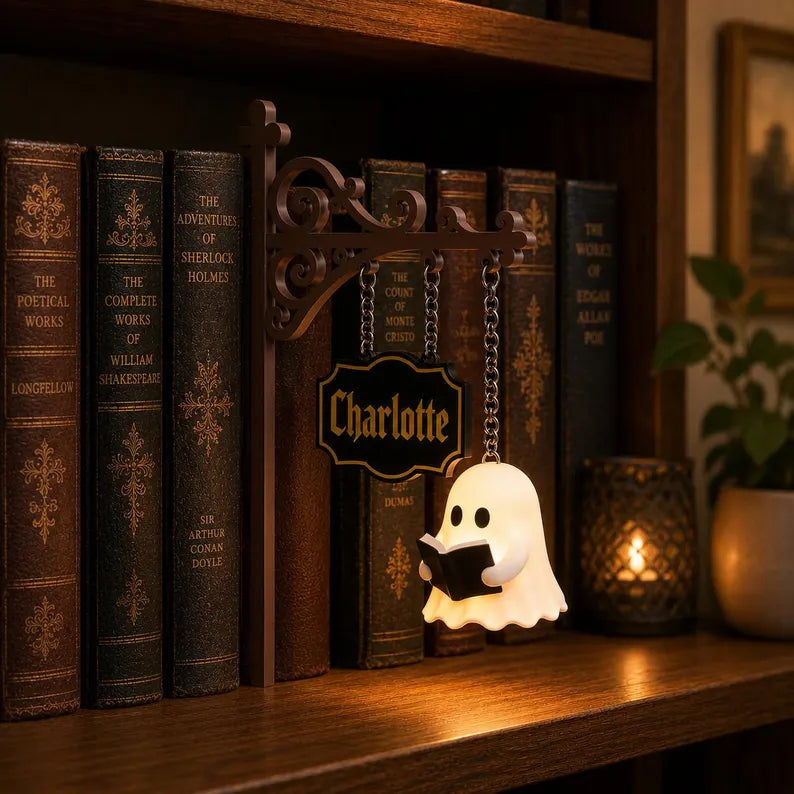 Personalized Ghost Bookshelf Lamp, Book Nook Decor