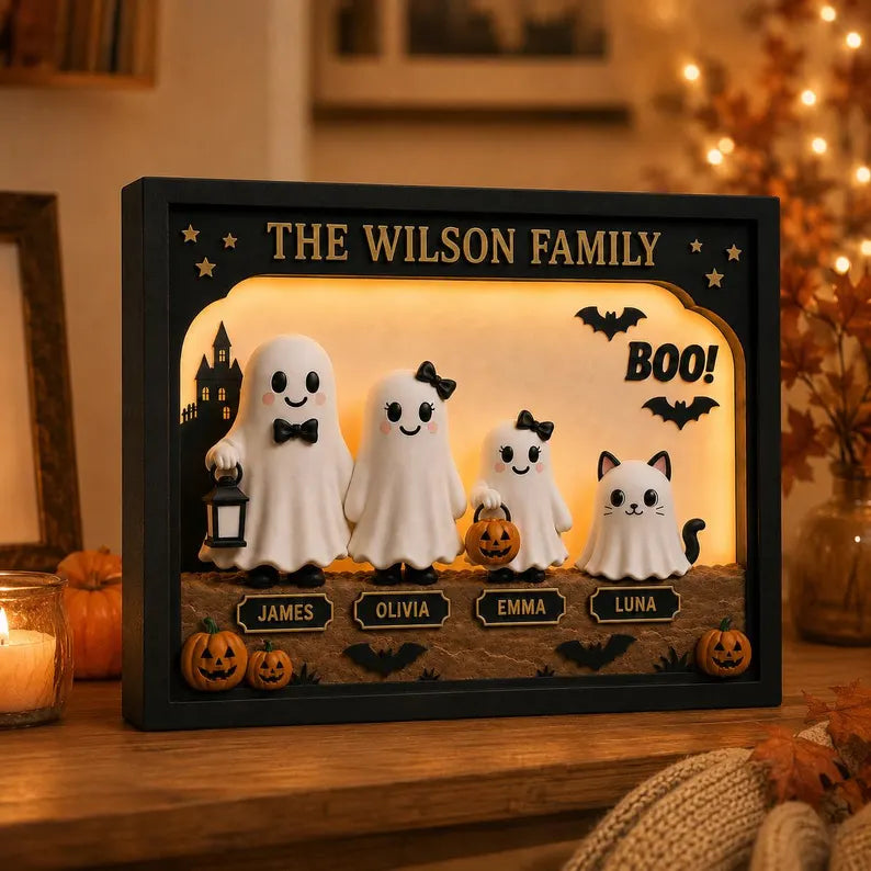 Personalized Halloween Ghost Light Box, Custom Family Decor