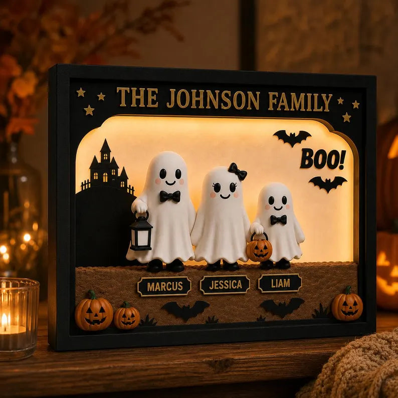 Personalized Halloween Ghost Light Box, Custom Family Decor