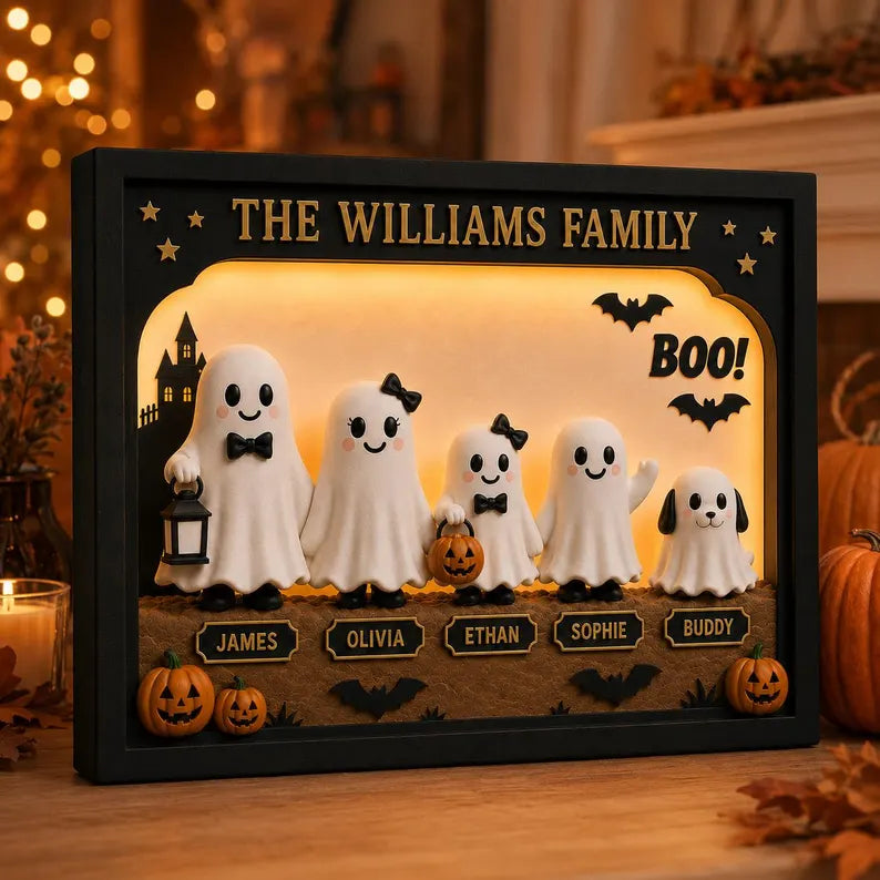 Personalized Halloween Ghost Light Box, Custom Family Decor