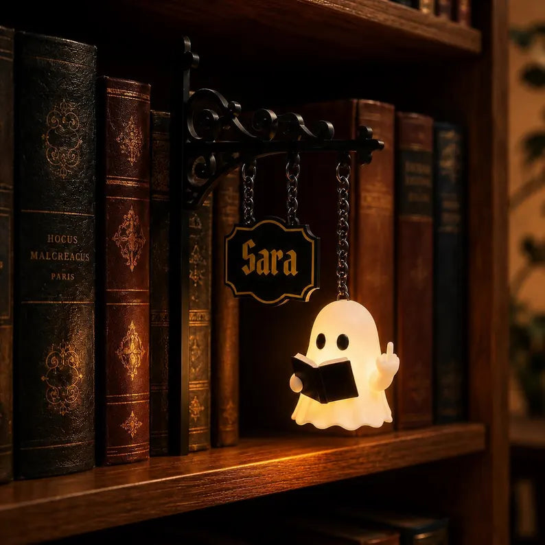 Personalized Ghost Bookshelf Lamp, Book Nook Decor
