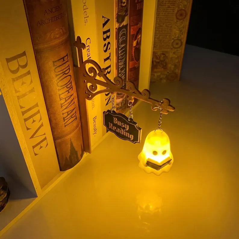 Personalized Ghost Bookshelf Lamp, Book Nook Decor