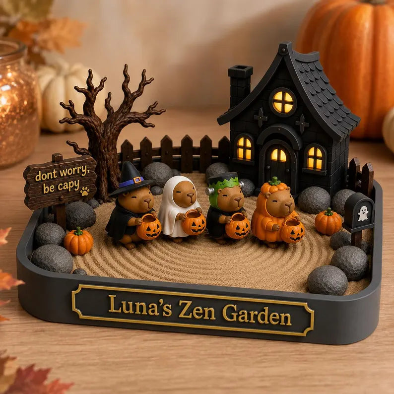 Personalized Halloween Capybara Zen Garden, 3D Printed Desk Decor