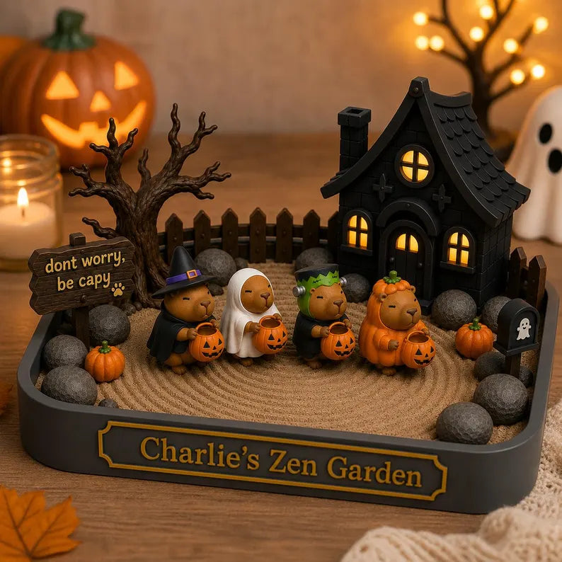Personalized Halloween Capybara Zen Garden, 3D Printed Desk Decor
