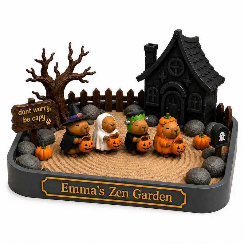 Personalized Halloween Capybara Zen Garden, 3D Printed Desk Decor