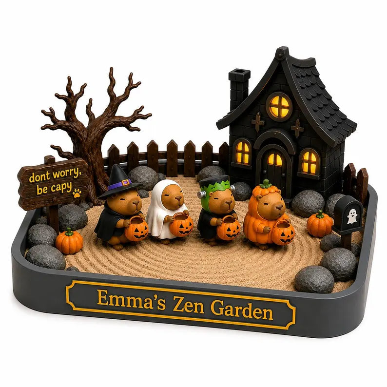 Personalized Halloween Capybara Zen Garden, 3D Printed Desk Decor