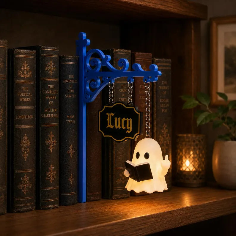 Personalized Ghost Bookshelf Lamp, Book Nook Decor
