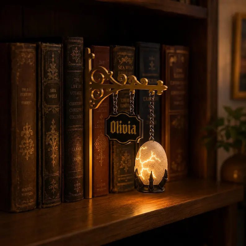 Personalized Dragon Egg Lamp, Gothic Bookshelf Decor