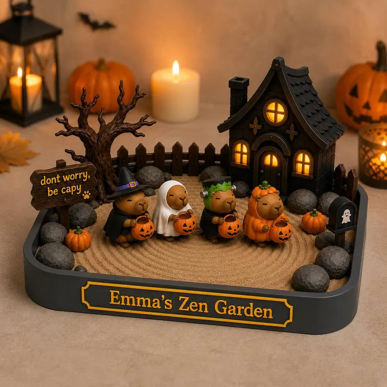 Personalized Halloween Capybara Zen Garden, 3D Printed Desk Decor